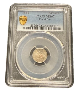 Germany Frankfurt 1866 Silver 1 Kreuzer NGC PCGS MS67 - Picture 1 of 2