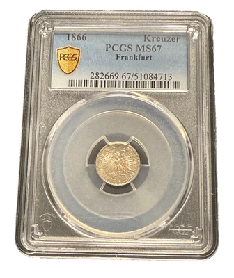 Germany Frankfurt 1866 Silver 1 Kreuzer NGC PCGS MS67 - Image 1 of 2