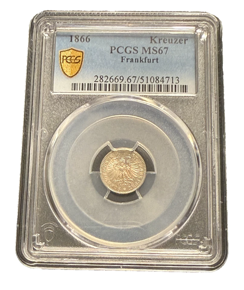 Germany Frankfurt 1866 Silver 1 Kreuzer NGC PCGS MS67 - Image 1 of 2