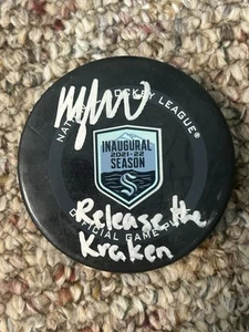 Morgan Geekie Seattle Kraken Signed Hockey Puck Authentic Boston Bruins - Picture 1 of 2