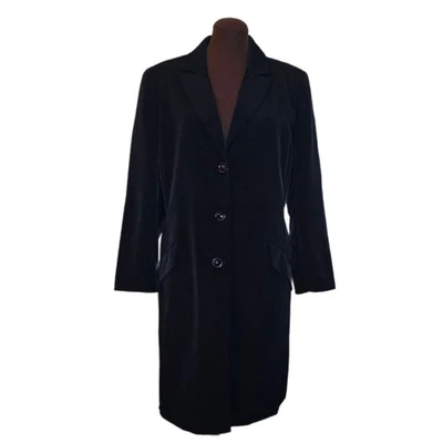 Newport News 14W Abrigo Negro Longline Plumero Blazer Forrado Años 90 Dark Academia Foto 1 de 4