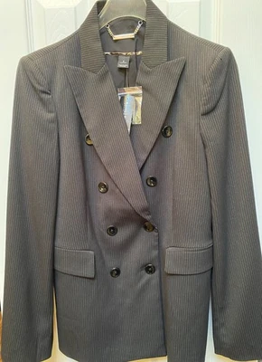 Chaqueta de traje blanca/negra negra a rayas doble botonadura - talla 6 para mujer Foto 1 de 4