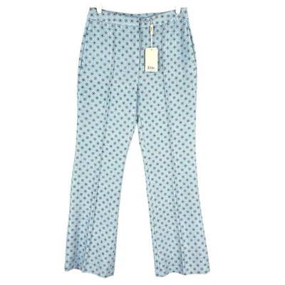 Elie Tahari Women Blue Grey Floral Print Pants Sz 8 Stretch Mid Rise Pintuck NWT - Image 1 of 4
