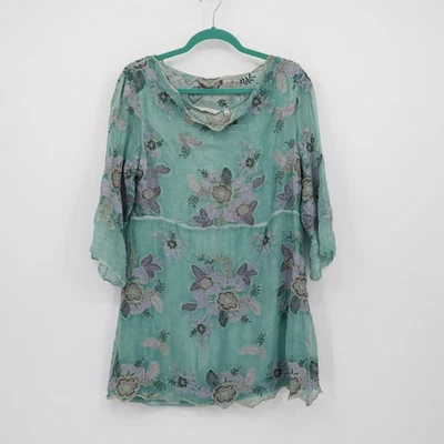 Top túnica de seda bordada floral Soft Surroundings para mujer M verde boho abuela Foto 1 de 4