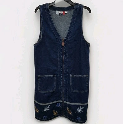 De colección J.L. N.Y. Vestido deportivo para mujer M denim cremallera completa sin mangas hojas bordadas Foto 1 de 4