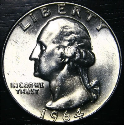 1964 D Washington Quarter 25c US Coin 90% Silver Denver Mint BU - Image 1 of 2