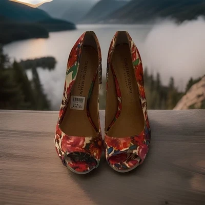 Женские разноцветные туфли-лодочки Christian Siriano с цветочным принтом с открытым носком размер 8,5  - Изображение 1 из 4