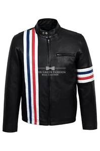Chaqueta de cuero negra para hombre estilo motociclista americano rayas CUERO REAL FÁCIL DE MONTAR - Imagen 1 de 8