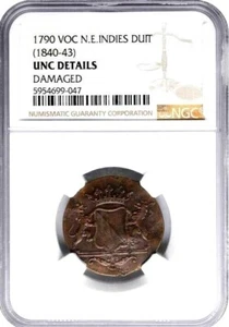 "1790" Netherlands East Indies 2 Duits, Utrecht, NGC UNC Detais Dutch East India - Picture 1 of 2