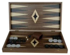 Manopoulos Traditional 19" Walnut wood Backgammon Set - Handmade in Greece - Picture 1 of 3
