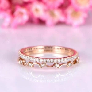1Ct Round Cut Real Moissanite Bridal Eternity Wedding Band 14K Rose Gold Finish - Picture 1 of 6