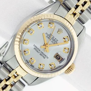 Reloj Rolex Lady DateJust esfera de diamantes plateada bisel acanalada acero y oro amarillo - Imagen 1 de 10