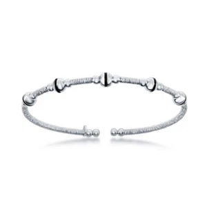Sterling Silver Beaded Wire Designer Bangle, Bonded with Platinum - Picture 1 of 1