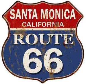 SANTA MONICA, CALIFORNIA Route 66 Shield Metal Sign Man Cave Garage 211110013070 - Picture 1 of 1