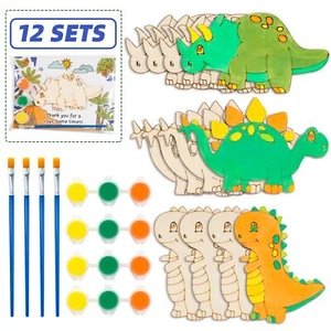 Dinosaur Party Favors - Pre-Packaged Set of 12 DIY Wooden Dinosaur Painting S... - Picture 1 of 8