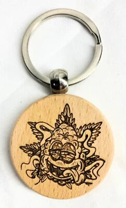 Custom Laser Engraved Wood Burnt Bud Man Key Chain - Picture 1 of 4