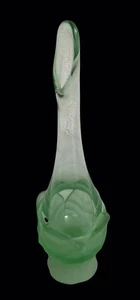 Vintage Hand Blown Art Glass Viking Green Frosted Satin Swung Vase Great Detail - Picture 1 of 7