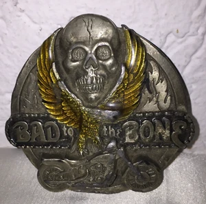 Biker Belt Buckle BAD TO THE BONE H-8 Made in USA - 1992 for 4.5 cm. Belt - Picture 1 of 5