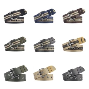 Hombres Lona Sólida Rayas Ajustado Cintura Cinturón Ajustable Jeans Vestido Cintura - Imagen 1 de 17