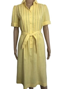 Vestido Camisa De Colección Schrader Deportivo Look Lino Talla 8 Cuello Amarillo Cinturón Manga Corta - Imagen 1 de 11