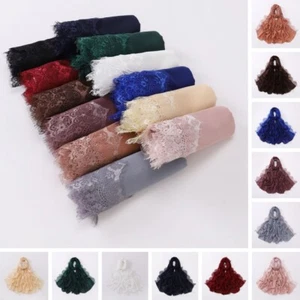 Pañuelo De Bufanda Con Encaje De Chifón Para Mujeres Hijab Chal Chal Turban Chal - Picture 1 of 35