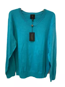 NWT F/X Fusion Sportswear Men's Size L Turquoise Blue V-Neck Pullover Sweater - Picture 1 of 5
