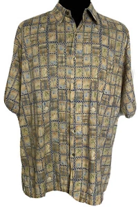 Camisa hawaiana Tori Richard para hombre 2XL palmas geométricas golf marrón azul algodón - Imagen 1 de 9