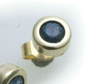 Men Single Earrings Stud Sapphire Real Gold 585 Ear Stud 14 Karat Yellow Gold - Picture 1 of 2