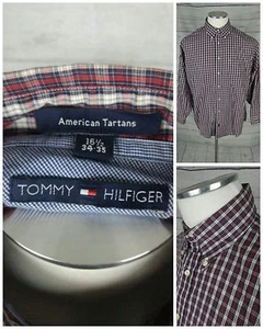 Men's TOMMY HILFIGER Size 16 1/2, 33/35 Red White Blue Plaid Long Sleeve XXL - Picture 1 of 9