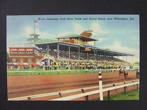 Wilmington Delaware DE Horse Park Race Track Grandstand Linen Postcard 1940s - Picture 1 of 1