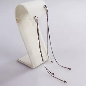 Vtg Long Silver Double Box Chain Dangle Earrings 10cm Tassel Sterling 925 ITALY - Picture 1 of 14