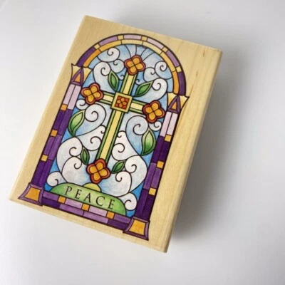 Stained Glass Cross~Faith~Peace~Rubber Stamp~3.5"X 4.75"~Rubber Stampede A1815G - Image 1 of 4