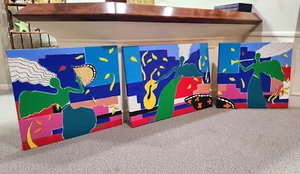 Vibrant 1993 Oil /Acrylic on Canvas Triptych Angels Making Music - sgnd A. Sgro - Picture 1 of 13