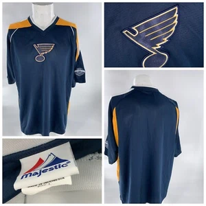 St. Louis Blues Majestic Jersey Shirt L Men Blue V Neck Poly Stitched YGI D2-378 - Picture 1 of 10