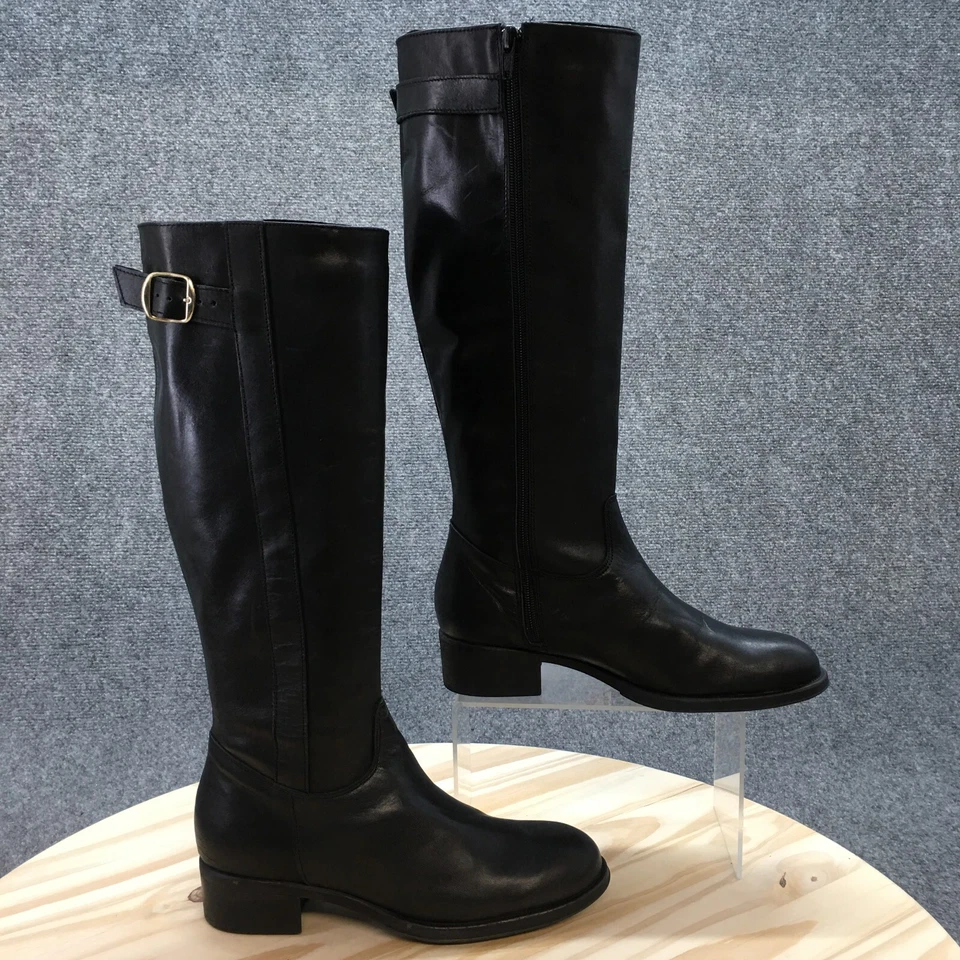 Helene Rouge Boots Womens 36 Tall Knee High Ridng Black Leather Side Zip Heels - Image 1 of 4