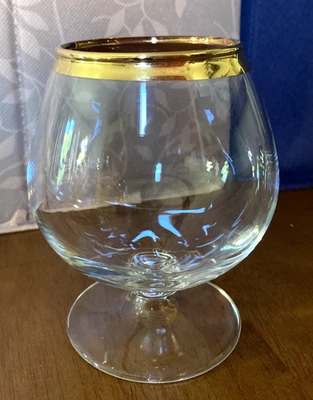 Snifter de coñac vintage Brandy Snifter transparente con borde dorado barra snifter de vidrio  Foto 1 de 4