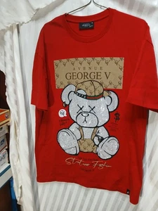 Camiseta Avenue George V Paris Oso de Peluche Estrás Para Hombre Camiseta Ajustada Roja Nueva - Imagen 1 de 6