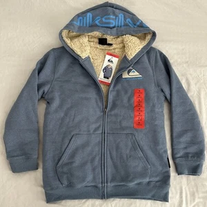 Quiksilver Youth Zip Front Sherpa Lined Fleece Blue Hoodie Size M 10/12 NWT - Picture 1 of 9