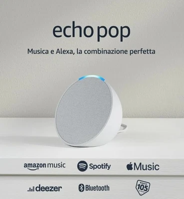 Echo Pop (modello 2025 ) ALTOPARLANTE Bluetooth intelligente con Alexa Bianco - Immagine 1 di 4