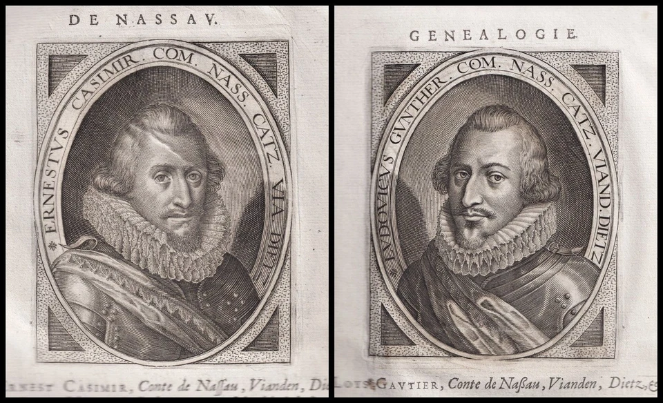 Ernst-Casimir v. Nassau-Dietz Ludwig Günther v. Nassau Portrait Kupferstich 1615 - Bild 1 von 1