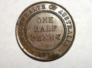 Australia 1936 1/2 Penny Coin - Picture 1 of 5