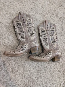Corral Women's Glitter Inlay & Crystals Pull-On Tan Leather Boots Size 6.5M - Bild 1 von 12