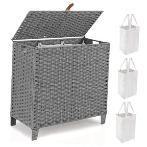 180 L Wicker Laundry Hamper with Lid 3 Section, Extra Large HandWoven - Picture 1 of 7
