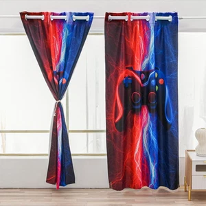 Gaming Curtains For Boys Bedroom Tie Dye Lightnings Gamepad Blackout Drapes 2 Pa - Picture 1 of 7