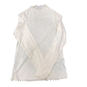Leichter Pullover transparentes Oberteil Damen S weiß Ärmel Stehkragen Salatsaum - Bild 1 von 2
