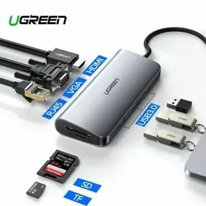 UGREEN USB HUB 10 in 1 3 Type C Adapter Dock 3 USB 3.0 Port 4K HDMI 1080MFS - Picture 1 of 7