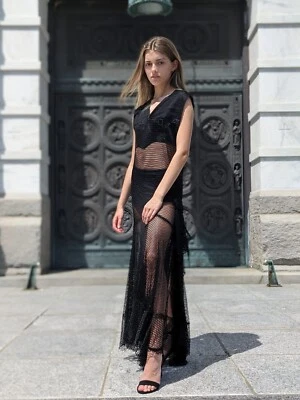 VESTIDO DE RED NEGRO ALLURING FLAPPER AÑOS 20 CON COLAS DRAPEADAS AL LADO  Foto 1 de 4