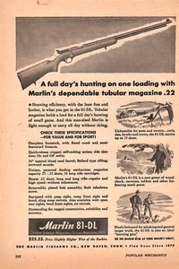 VINTAGE 1947 MARLIN SCHUSSWAFFEN CO. 81-DL .22 GEWEHRDRUCK ANZEIGE - Bild 1 von 1