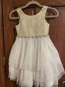 American Princess Girls Party Dress Gold Brocade Top And Soft Tulle Skirt Sz 7 - Picture 1 of 8