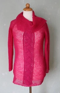 Pullover Rollkragenpullover pink transparent Zopfmuster Strick Gr. M 38 / L 40 - Bild 1 von 3